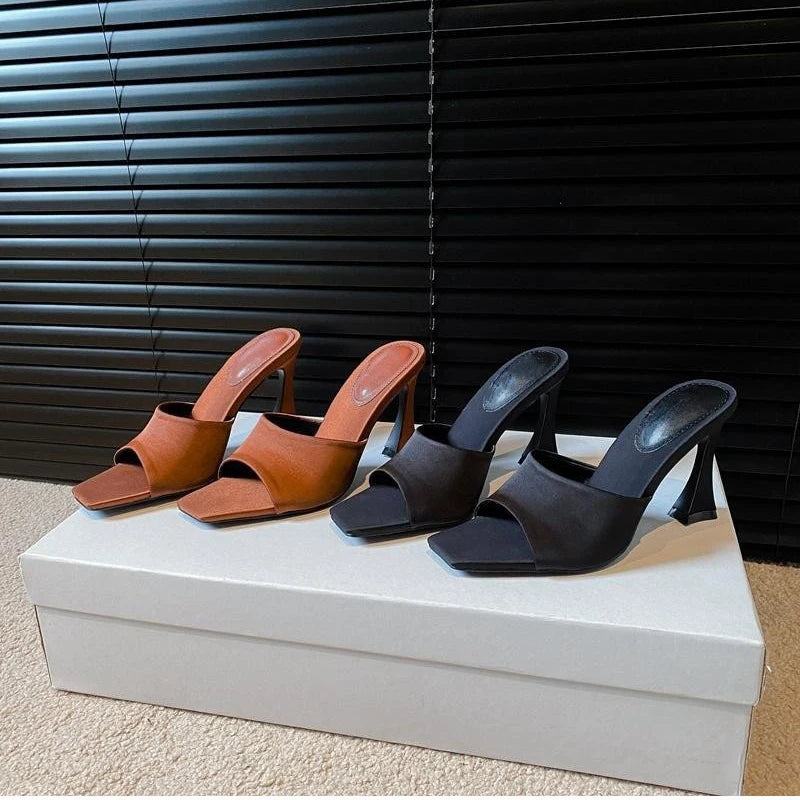 Summer Women's Fashion High Heel Slippers Elegant Open Toe Dress Slides Design Style Stripper Party Sandals