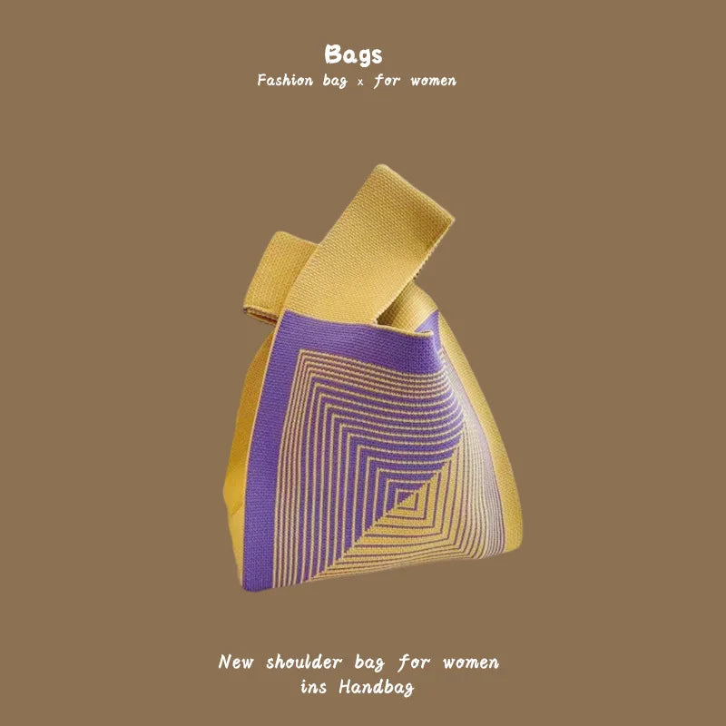 Women Handmade Knitted Small Handbag, Casual Wrist Bag, Student Reusable Shopper Mini Tote Bag, Suitable for Daily Use Outdoor