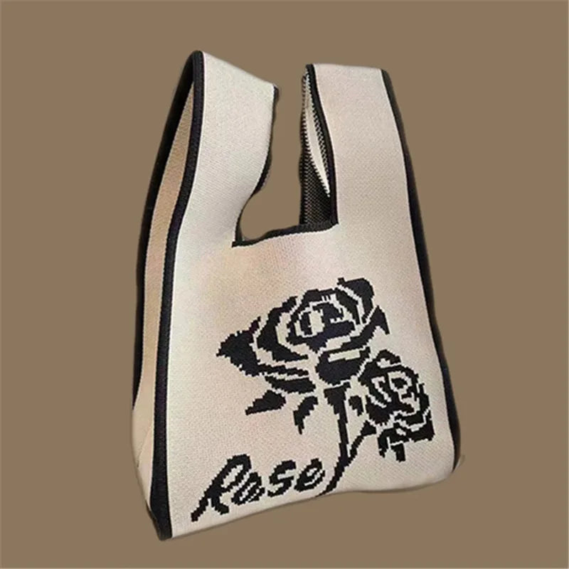 Women Handmade Knitted Small Handbag, Casual Wrist Bag, Student Reusable Shopper Mini Tote Bag, Suitable for Daily Use Outdoor