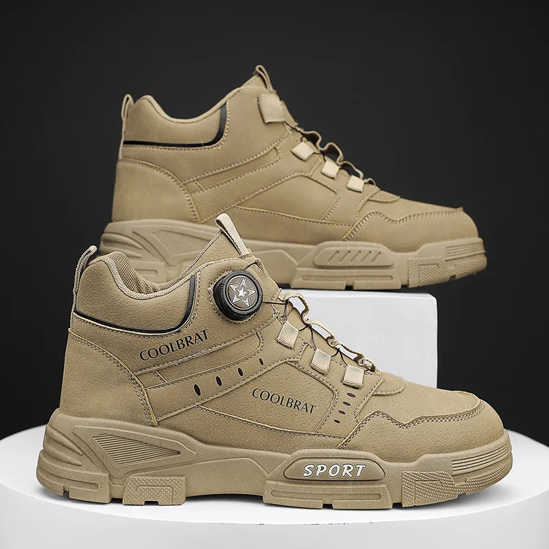 2024 New Men's High Top Platform Casual Boots Swivel Button Outdoor Cargo Men's Booties Motorcycle Ankle Boots Sneakers for Men