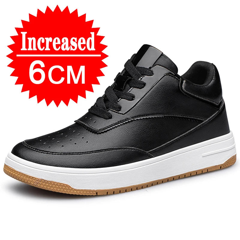 Men Genuine Leather Casual Shoes Men Sneakers Man White Shoes Comfortable Platform Male Footwear Height Increase 6/8/10CM Insole