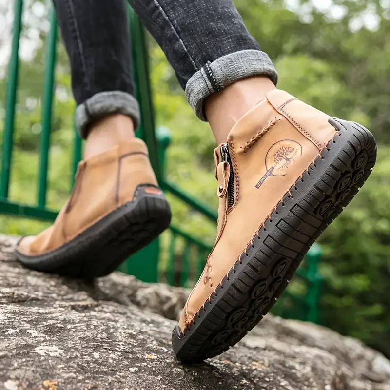 Handmade Leather Casual Shoes For Men Sneakers Men Flat Footwear Zipper Leather Boots Men Ankle Plus Size 39-48