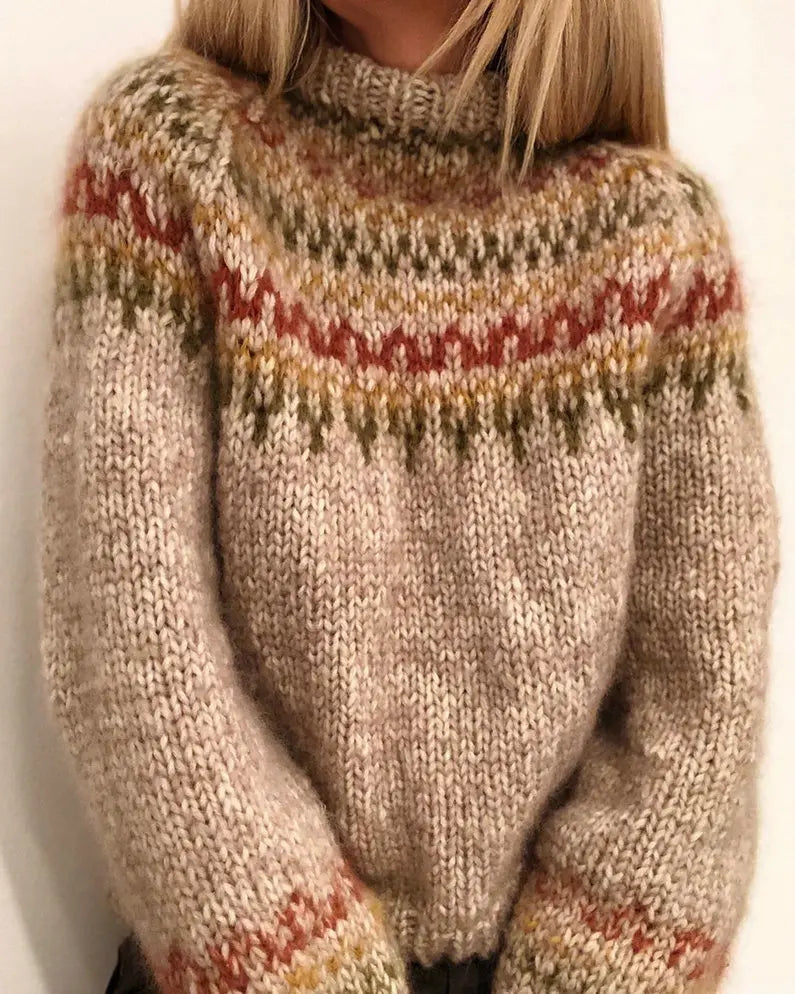 Pullovers Women Knitted Sweater Long Sleeve Turtleneck Jumpers Print Sweaters Loose Fit Spring 2025 High Street Sports