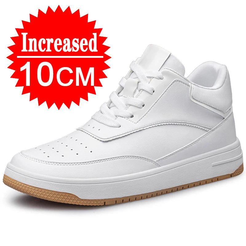 Men Genuine Leather Casual Shoes Men Sneakers Man White Shoes Comfortable Platform Male Footwear Height Increase 6/8/10CM Insole