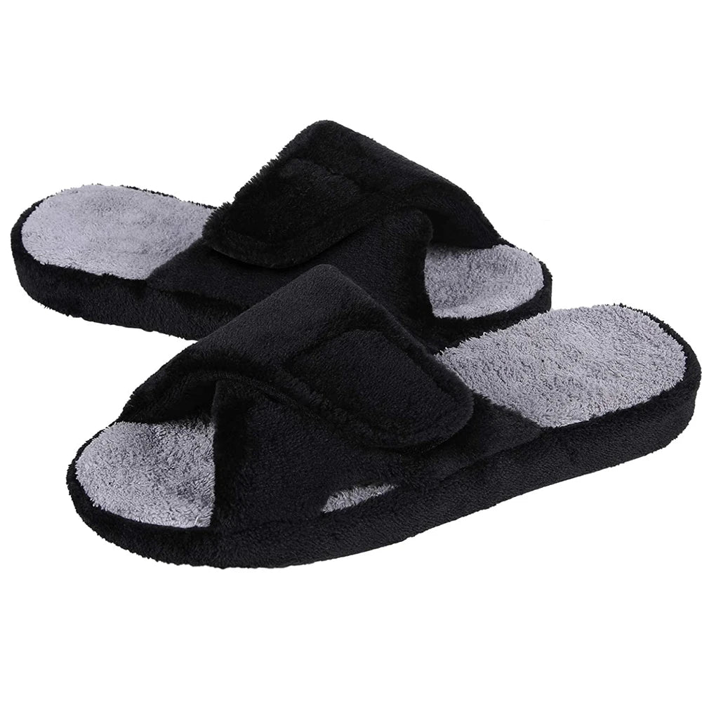Litfun Women Orthopedic Home Slippers Fashion Open Toes Cozy Fur Flip-flops Indoor Flat Slides With Arch Support Cotton Slippers