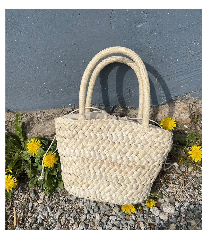 2024 New Straw Bag Portable Cute Korean Style All-match Small Basket Shopping Purse Summer Cool Retro