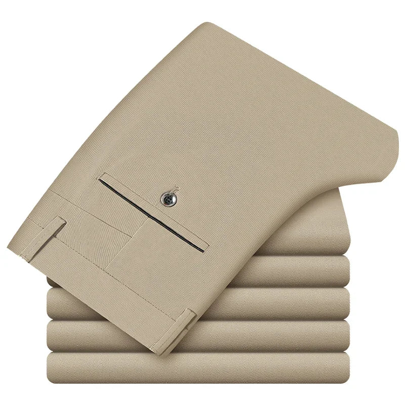 2024全新98%純棉休閒褲男裝經典直筒寬鬆高腰彈性長褲男品牌衣服