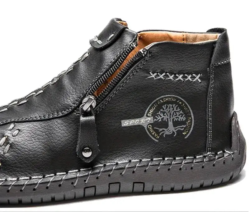 Handmade Leather Casual Shoes For Men Sneakers Men Flat Footwear Zipper Leather Boots Men Ankle Plus Size 39-48