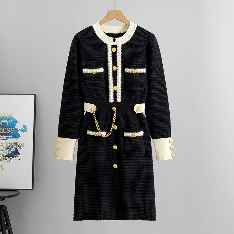 Women Retro Knitted Mini Solid Color V-Neck Long Sleeve Wrapped Hip Dress Autumn Winter Slim Sweater New Arrival 2025 Clothes