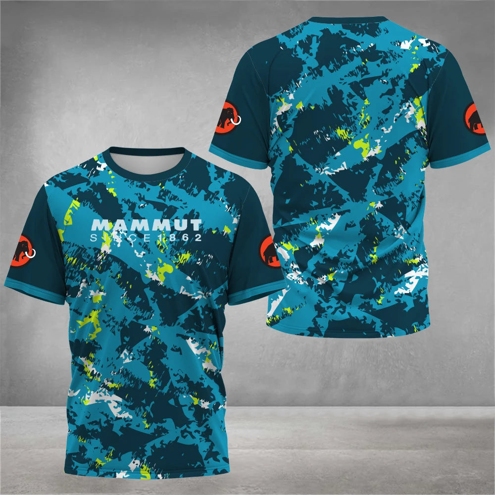 男士健行戶外T卹時尚3D印花設計T卹男用攀岩與越野跑露營漂移服裝