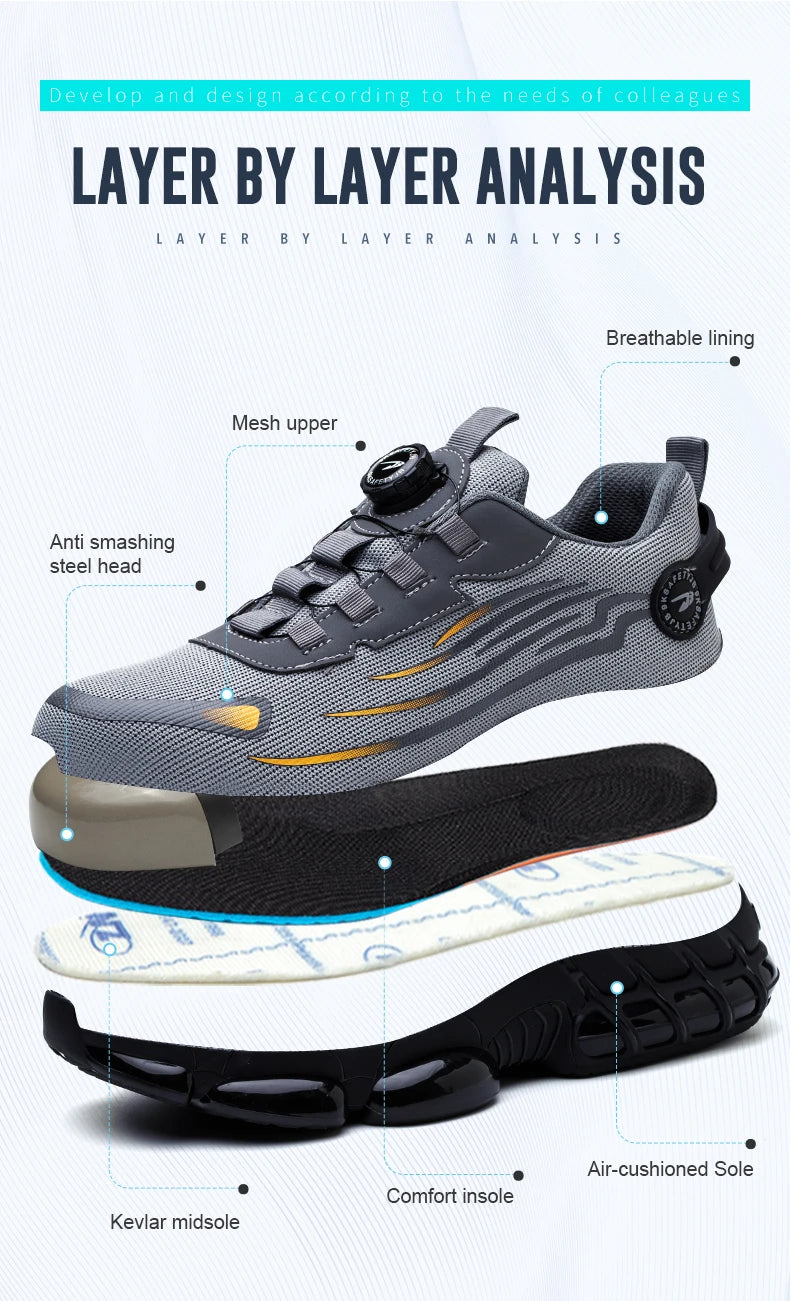 Rotating Button Safety Shoes Men Anti-smash Anti-puncture Work Shoes Fashion Men Safety Sport Shoes Security Protective BootsMen