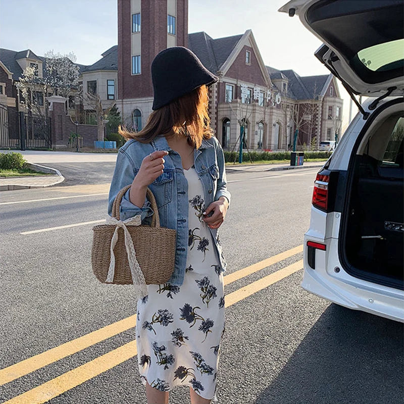 Women Handbags Straw Rattan Woven Crossbody Bag Summer Bohemia Beach Tassel Design Basket Bag Fashion Shoulder Messenger Bag