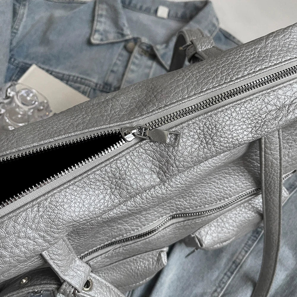 2024 Women PU Leather Shoulder Bag Multi-Pockets Underarm Bag Solid Versatile Commuting Handbag Adjustable Strap Armpit Tote Bag