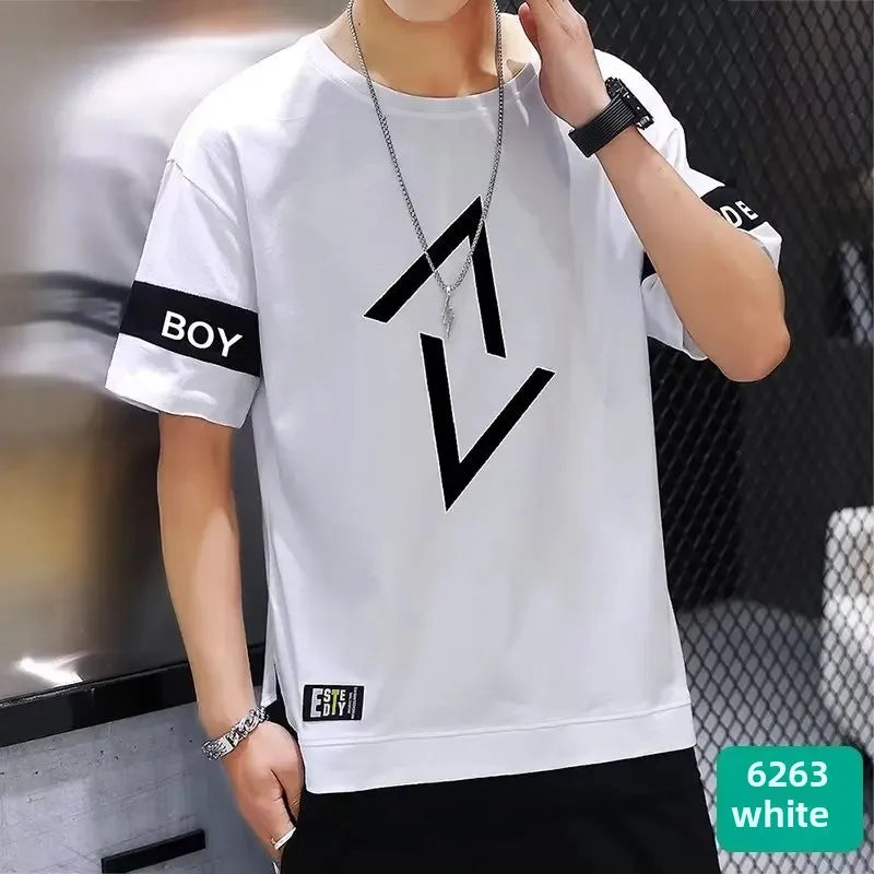 男士夏季薄款短袖休閒褲運動套裝寬鬆半袖T卹一件套中國大陸產