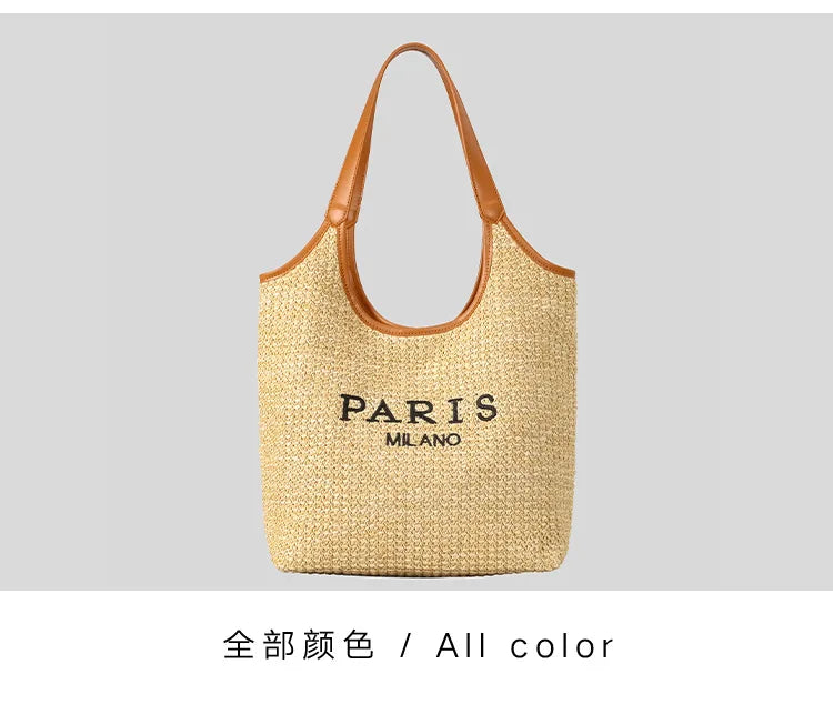 Fashion Letters Pp Straw Women Shoulder Bags Casaul Hobos Woven Handbags Summer Beach Large Capacity Tote Bag Big Shopper Purses