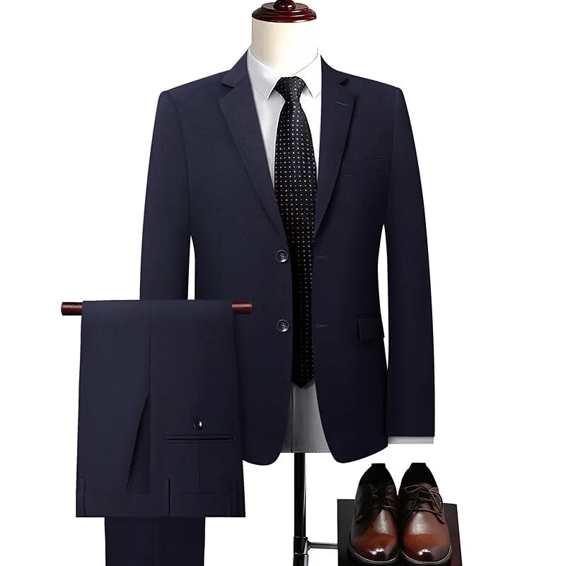 2025新款男士高品質四面彈性西裝正式夾克+褲子兩件套男士商務西裝尺寸5XL