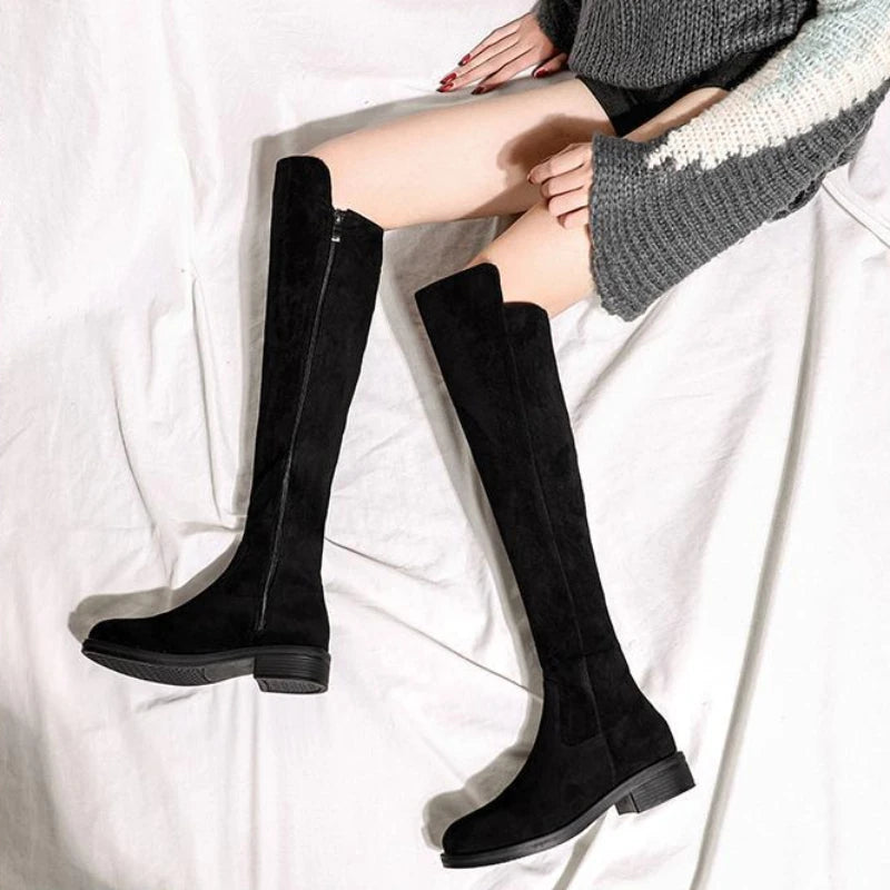 Shoes for Woman Middle Heel Footwear Winter Knee High Shaft Women's Boots Long Flat Gothic Spring Autumn Demi-season Quality Hot
