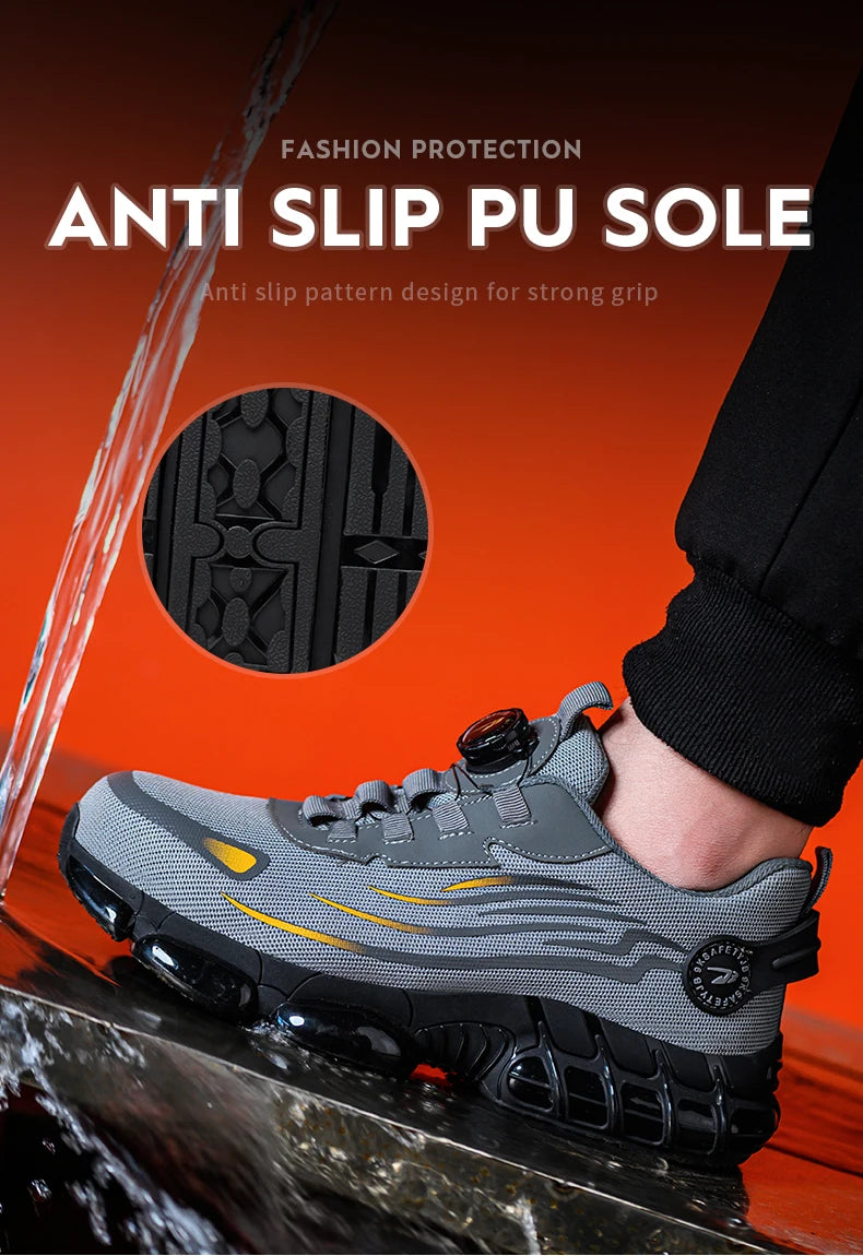 Rotating Button Safety Shoes Men Anti-smash Anti-puncture Work Shoes Fashion Men Safety Sport Shoes Security Protective BootsMen