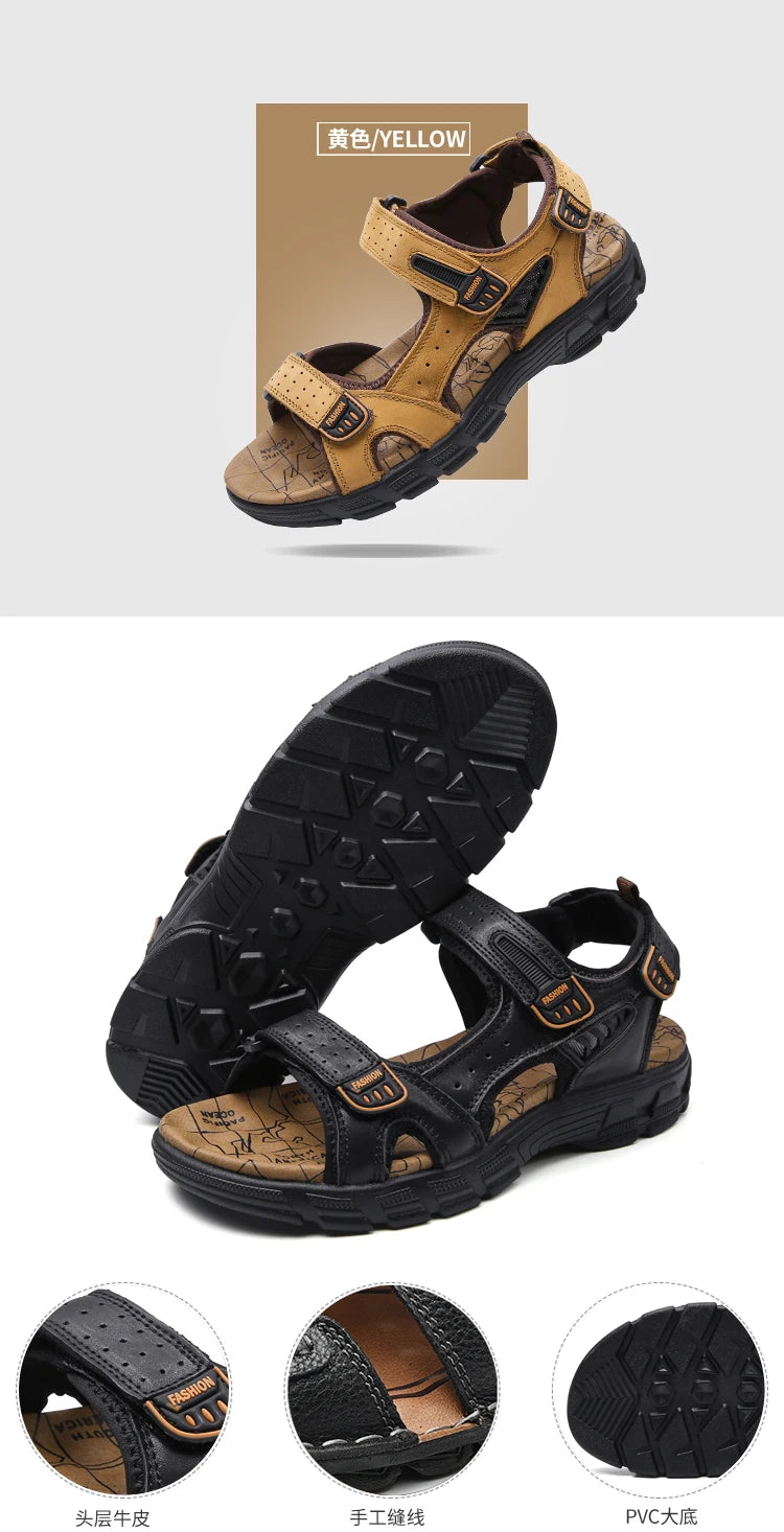 2024 New Genuine Leather Men's Sandals Summer Outdoor Non-slip Hiking Trekking Shoes for Men Beach Slippers Casual Sneakers