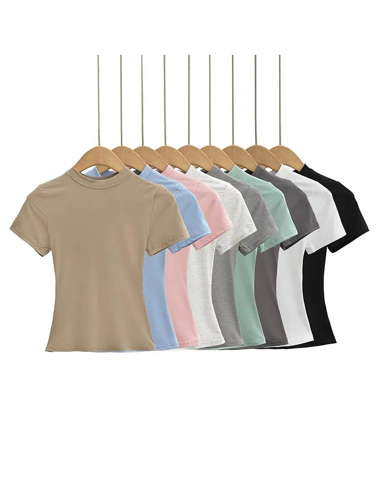 2025年新款高品質休閒T卹性感修身短袖時尚潮流純色女裝y2k上衣