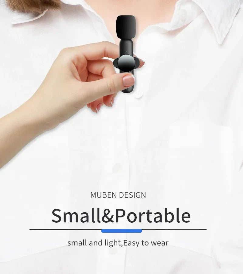 Wireless Lavalier Microphone Mini Portable Smart Noise Reduction Video Recording Microphone for iPhone Android Lapel Mic