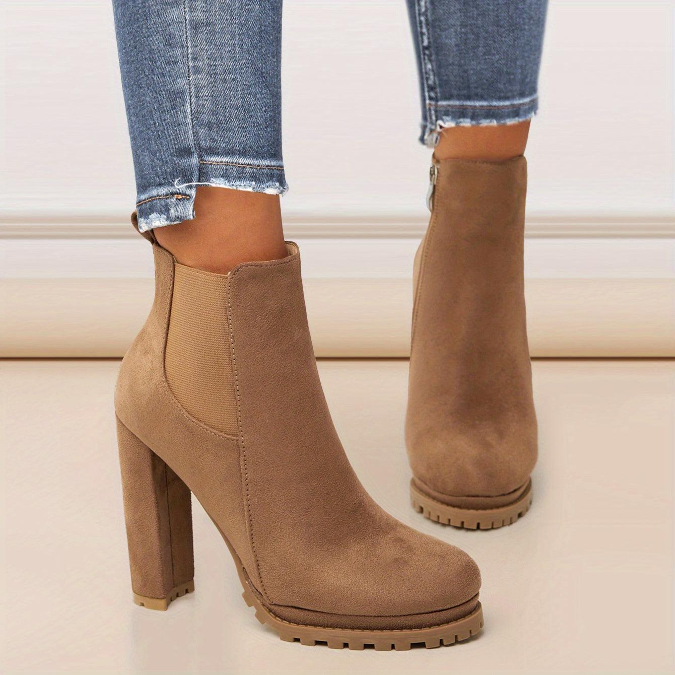 Stylish Pointed Toe Ankle Boots - Chunky Heeled, Platform, Side Zipper, Tound Toe, Comfortable Women's Footwear for Everyday Wear