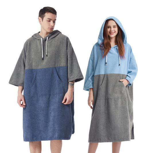 Mutao Quick-Dry Hooded Changing Robe - Cozy Terry Towel Poncho with Front Pocket, Windproof & Perfect for Beach, Surfing, Diving, Swimming - One Size Fits All, Machine Washable