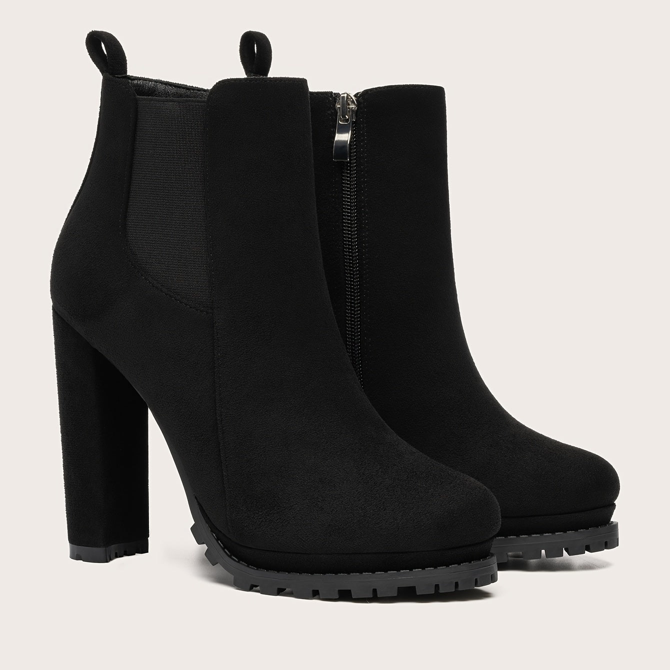 Stylish Pointed Toe Ankle Boots - Chunky Heeled, Platform, Side Zipper, Tound Toe, Comfortable Women's Footwear for Everyday Wear