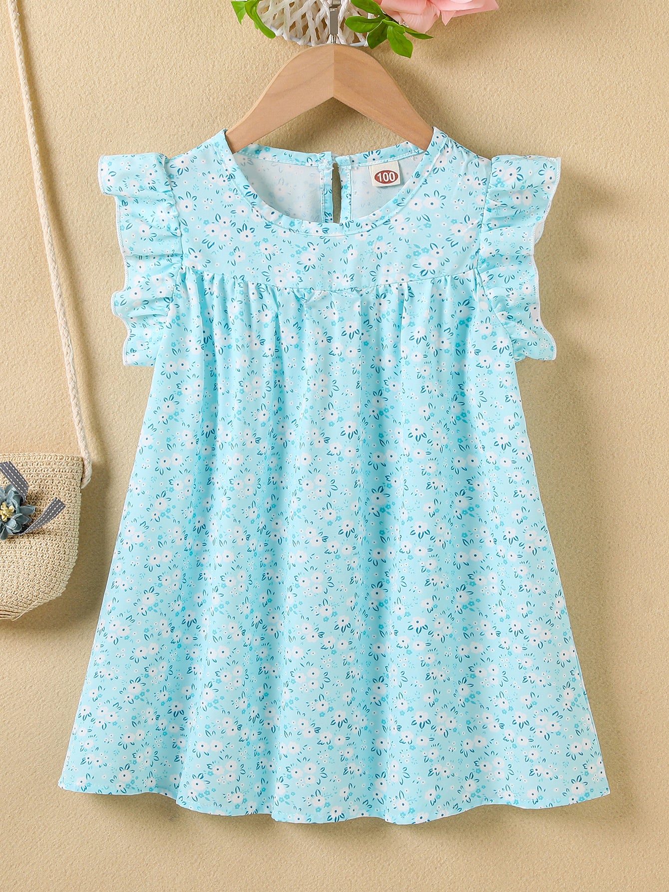 Girls' Summer Floral Princess Sundress - Sleeveless, Easy-Care, Elegant Crew Neck with Flared Hem