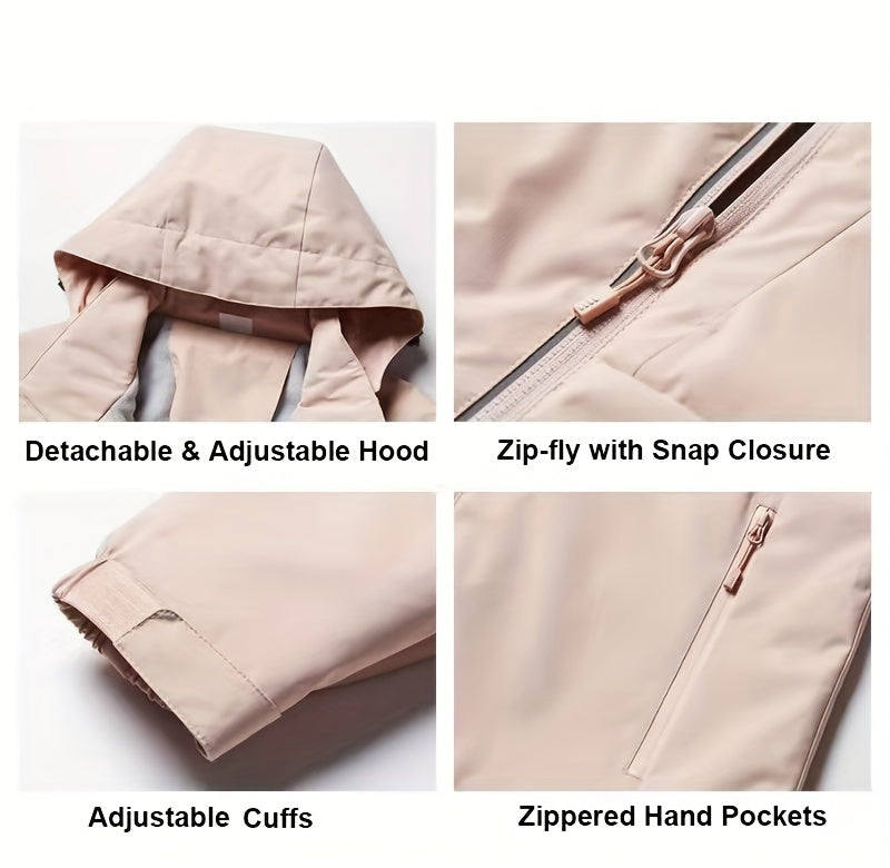 Women's Waterproof Hooded Jacket With Polar Fleece Lining - Windproof And Warm Outerwear For Outdoor Activities
