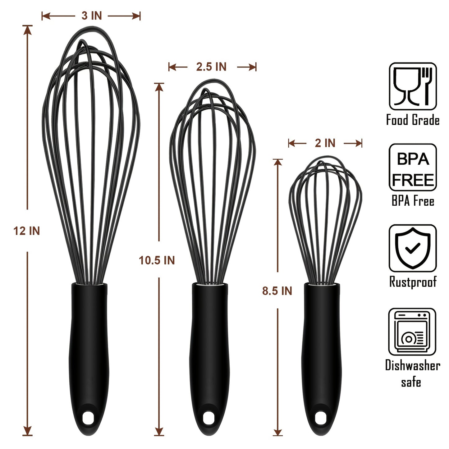 3pcs 3-Piece Silicone Egg Whisk Set: Manual Egg Beater for Baking, Kitchen Supplies
