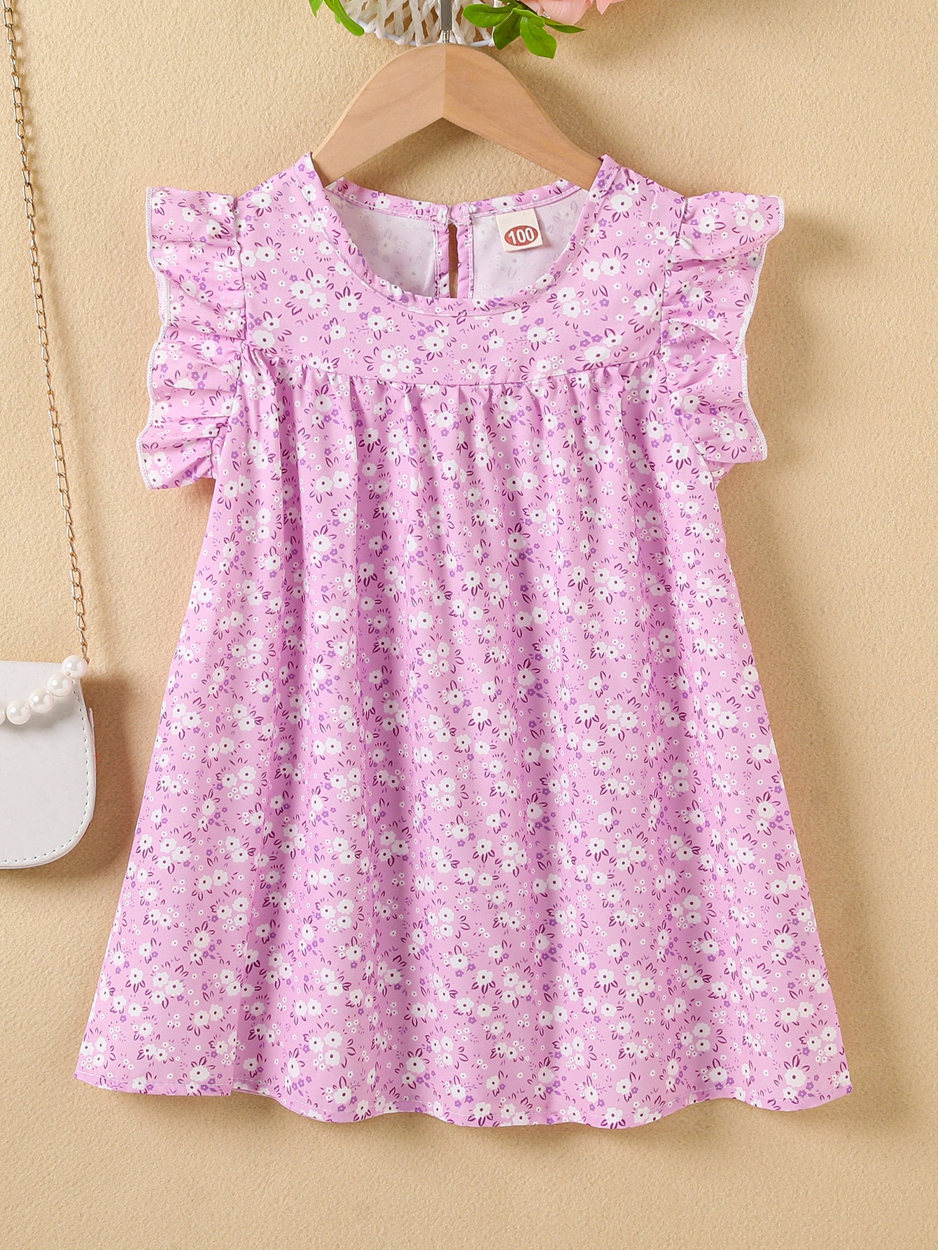 Girls' Summer Floral Princess Sundress - Sleeveless, Easy-Care, Elegant Crew Neck with Flared Hem
