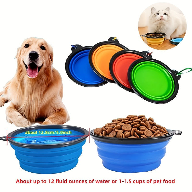 Portable Foldable Pet Bowl with Black Frame, 11.83oz TPR Dog Food Dish for Outdoors