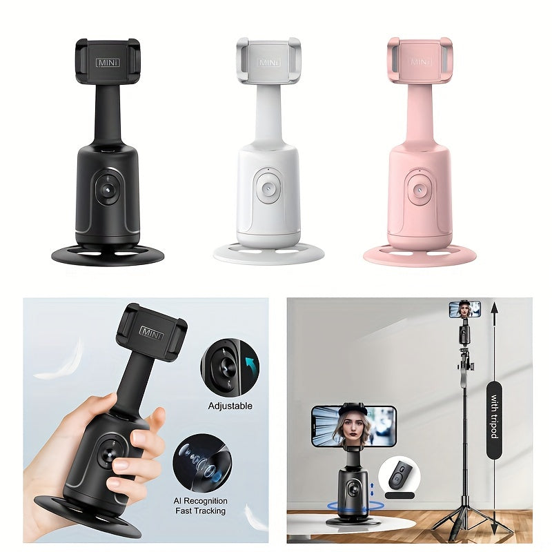 [HKXYK 360° Tripod] HKXYK 360° Rotating Face Tracking Tripod for Phone | Smart Vlogging & Streaming Holder with Rechargeable Battery, Stable Phone Mount for Live Videos, Outdoor Photography, Travel Vlogging, Modern Design,