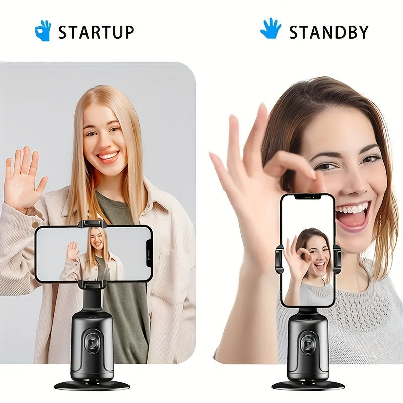 [HKXYK 360° Tripod] HKXYK 360° Rotating Face Tracking Tripod for Phone | Smart Vlogging & Streaming Holder with Rechargeable Battery, Stable Phone Mount for Live Videos, Outdoor Photography, Travel Vlogging, Modern Design,