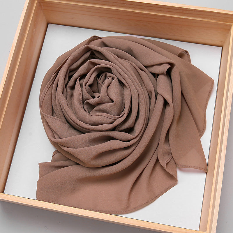 Solid Color Chiffon Scarf Women's Instant Hijab Long Shawl Scarf Lightweight Hair Sleeping Wrap