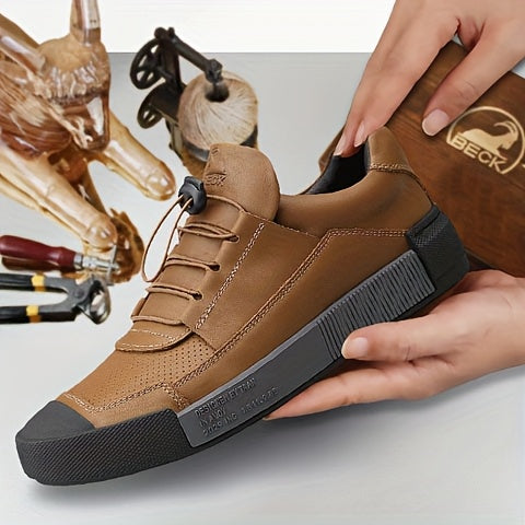 Men's Genuine Leather Lace-Up Shoes - Minimalist Formal & casual Shoes, Cushioned Insole & Non-Slip Rubber Sole for Office, Everyday, Semi-Formal Events - All-Season Everyday dress shoes, Office Footwear, Stylish Footwear, Br