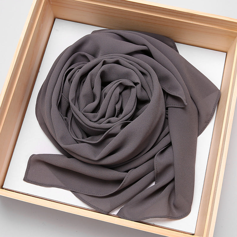 Solid Color Chiffon Scarf Women's Instant Hijab Long Shawl Scarf Lightweight Hair Sleeping Wrap