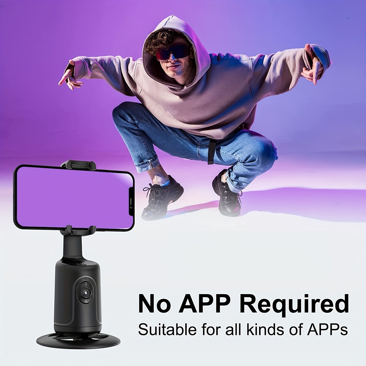 [HKXYK 360° Tripod] HKXYK 360° Rotating Face Tracking Tripod for Phone | Smart Vlogging & Streaming Holder with Rechargeable Battery, Stable Phone Mount for Live Videos, Outdoor Photography, Travel Vlogging, Modern Design,