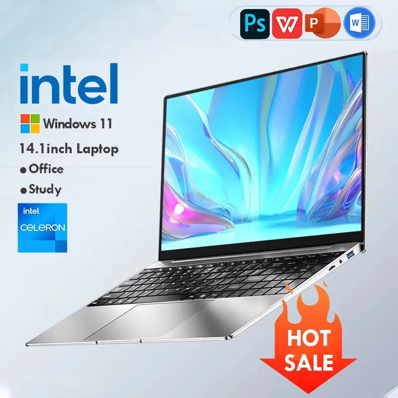 Ultra Slim Windows 11 Laptop Computer 14.1" 12GB RAM 512GB 1TB SSD Intel N4000 Notebook Gamer 1920*1080 Office Study Computer PC