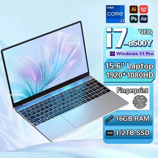 15.6" Windows 11 Pro Laptop Computer Intel Core i7 8500Y 16GB RAM 1TB SSD Laptops Office Computer PC Fingerprint Unlock Notebook