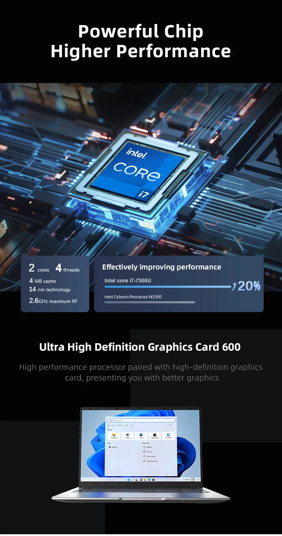 14.1" i7 7500U Laptop Computer 12GB DDR4 1TB 2TB SSD i7 Intel Core 1920*1080 Windows 11 Office Study Notebook PC Laptop Computer