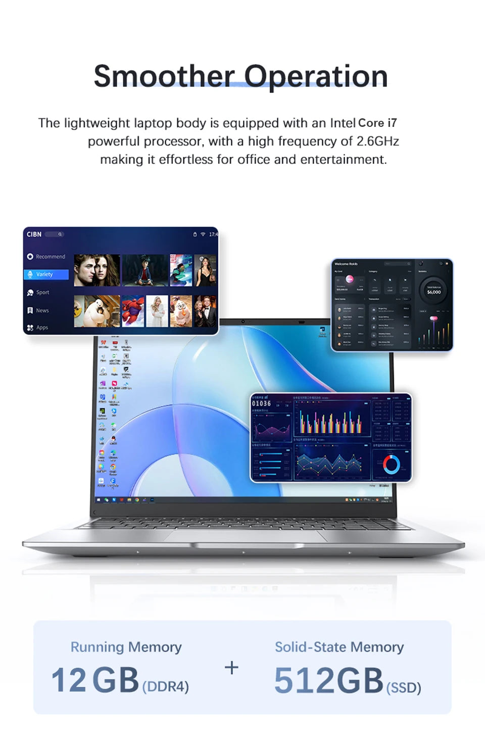 14.1" i7 7500U Laptop Computer 12GB DDR4 1TB 2TB SSD i7 Intel Core 1920*1080 Windows 11 Office Study Notebook PC Laptop Computer