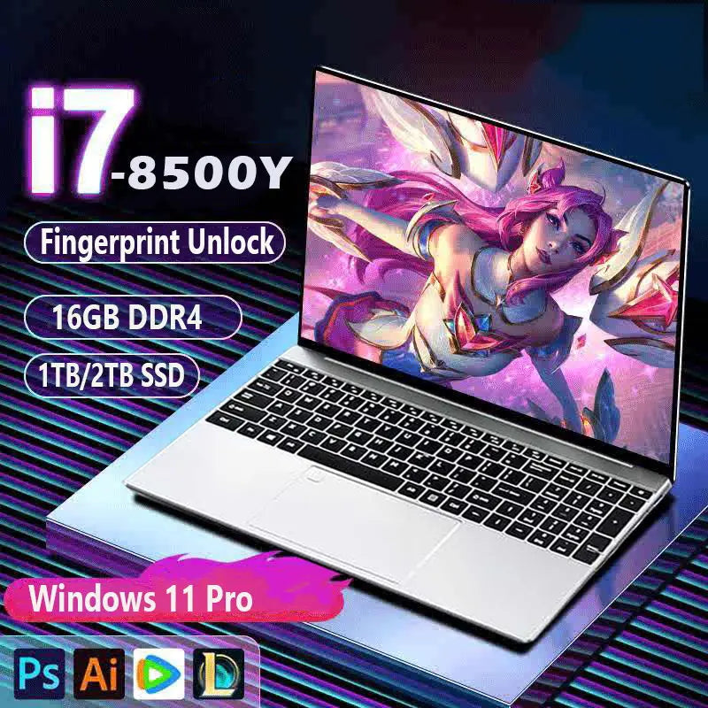 15.6 吋專業筆記型電腦 Windows 11 Pro 英特爾酷睿 i7-8500Y 16GB RAM 1TB 2TB SSD 筆記型指紋解鎖辦公電腦