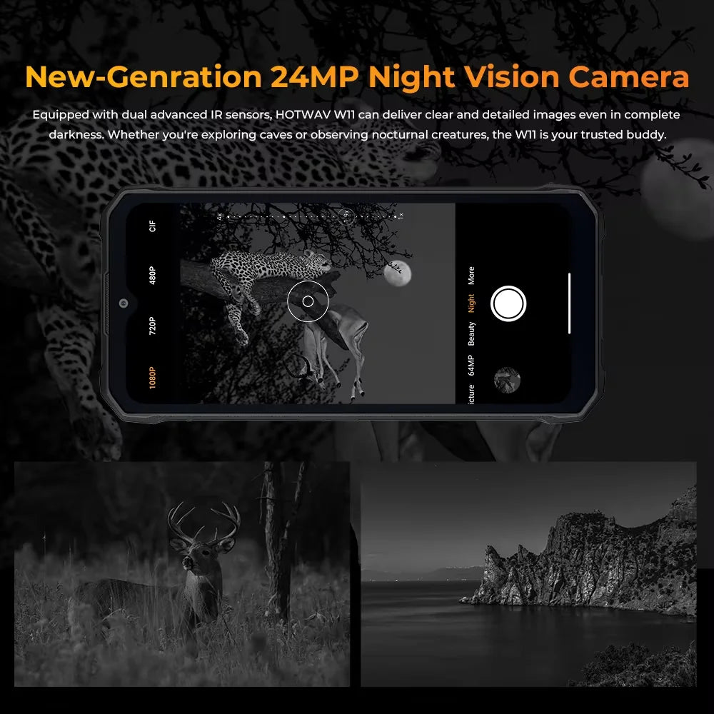 HOTWAV W11 20800mAh 33W Smartphone 12GB(6+6) 256GB 280LM Flashlight 6.6'' FHD+ 24MP Night Vision Rugged cell phone