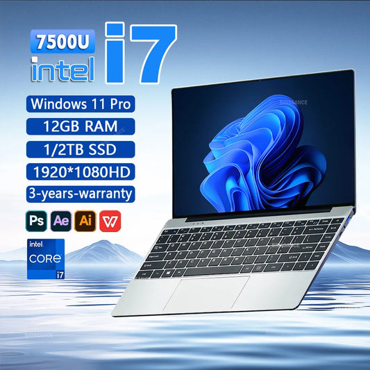 2025 New Laptop Computer Windows 11 12GB RAM 1TB SSD Intel Core i7 7500U 1920*1080 Resolution Laptop 14.1" Office Study Computer