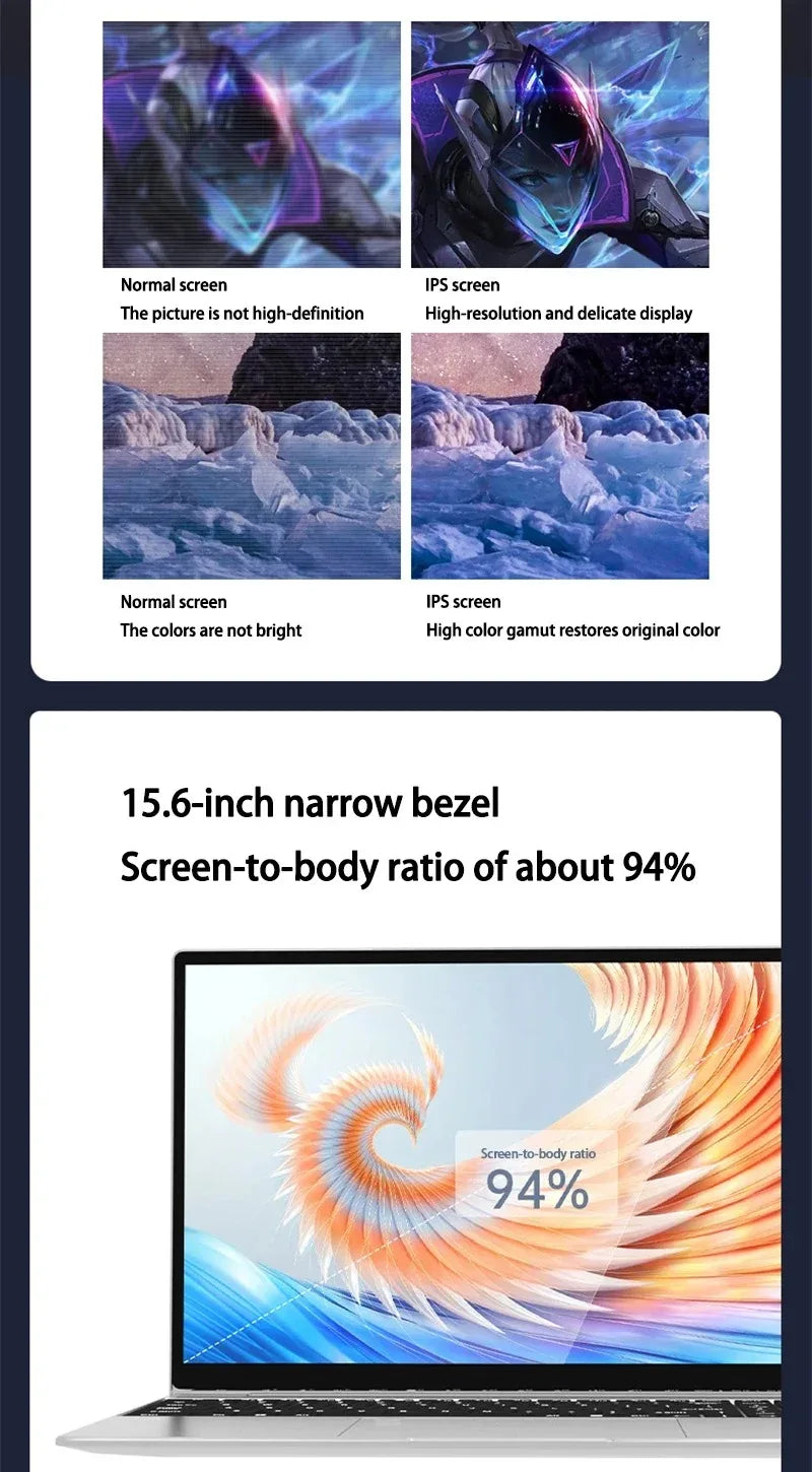 Laptop Computer 15.6 Inch CPU Intel N5095 16GB RAM 1TB WiFi6 Lightweight Business Computer Notebook Windows 11 Gaming laptops