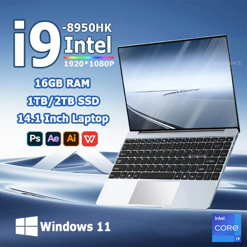 14.1" Portable Laptop Computer Intel Core i9 8950HK 16GB DDR4 1/2TB SSD Notebook Windows 11 Pro Office Gaming laptops PC Gamer