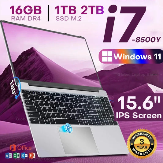 2025 New 15.6 inch Laptops Notebook Windows 11 Pro 1920*1080P Notebook Intel Core i7 8500Y 16GB RAM 1TB SSD Office Study Laptops