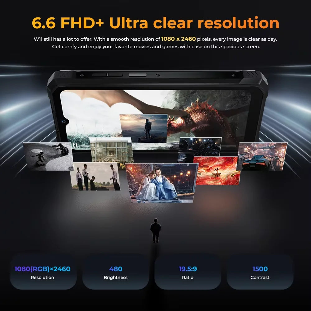 HOTWAV W11 20800mAh 33W Smartphone 12GB(6+6) 256GB 280LM Flashlight 6.6'' FHD+ 24MP Night Vision Rugged cell phone